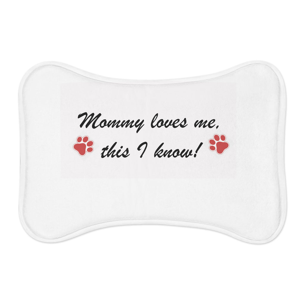 Pet Feeding Mat — "Mommy loves me, this I know!" Paw Print Placemat for Dogs & Cats