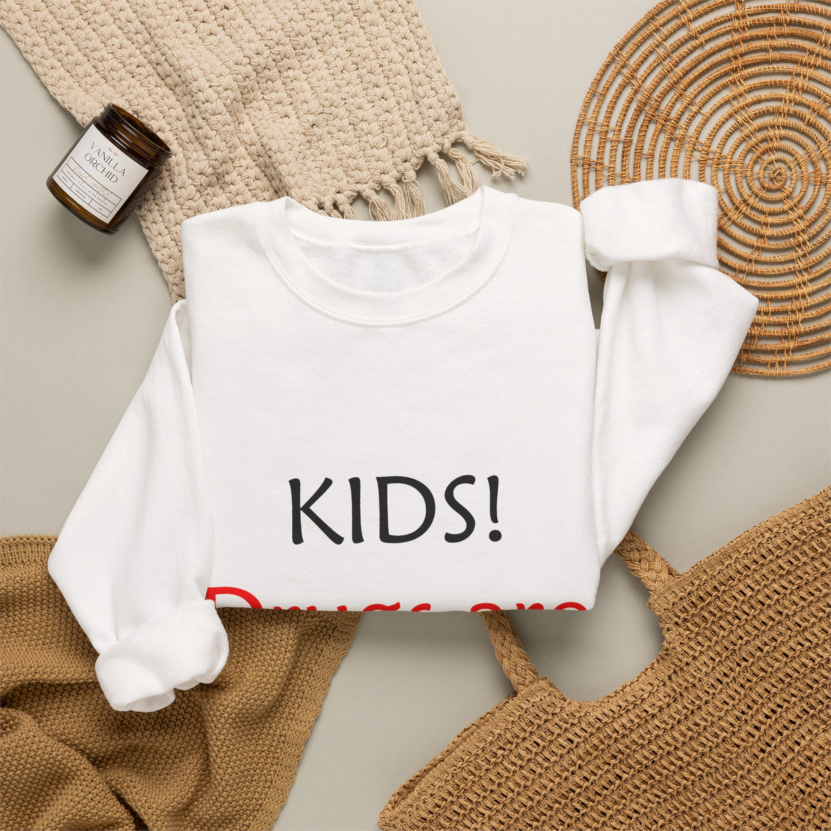 Kids! Drugs Are Poison! Crewneck Sweatshirt — Anti-Drug Awareness Crewneck