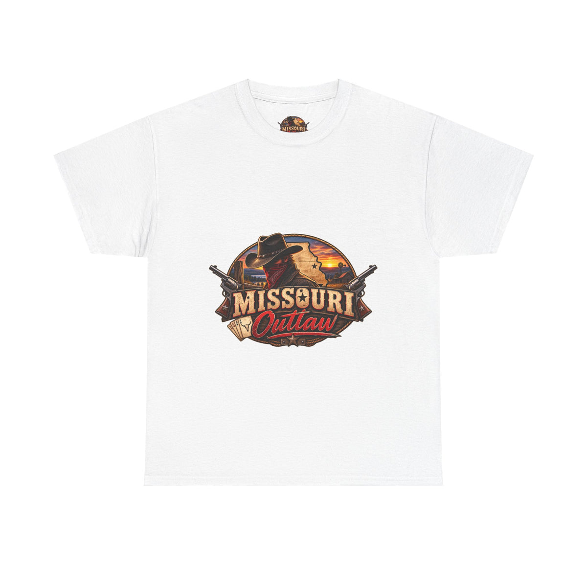 Missouri Outlaw Graphic Tee — Western Cowboy Retro Sunset T‑Shirt