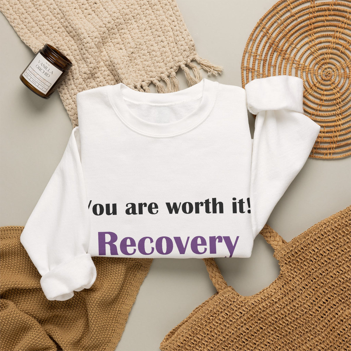 Recovery Is Possible Crewneck Sweatshirt — You Are Worth It Motivational Pullover