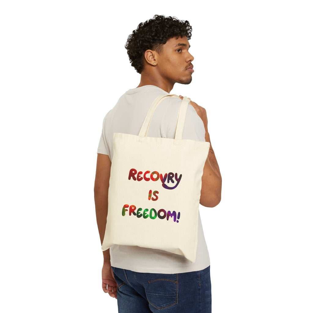 Recovery Is Freedom Tote Bag — Cotton Canvas Inspirational Shopping Tote