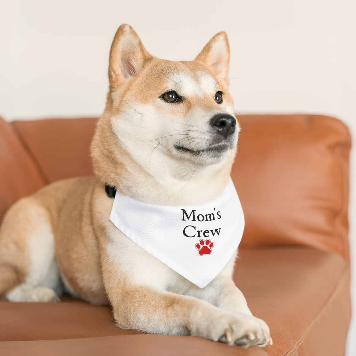 Mom's Crew Pet Bandana Collar — White Dog Bandana with Red Paw