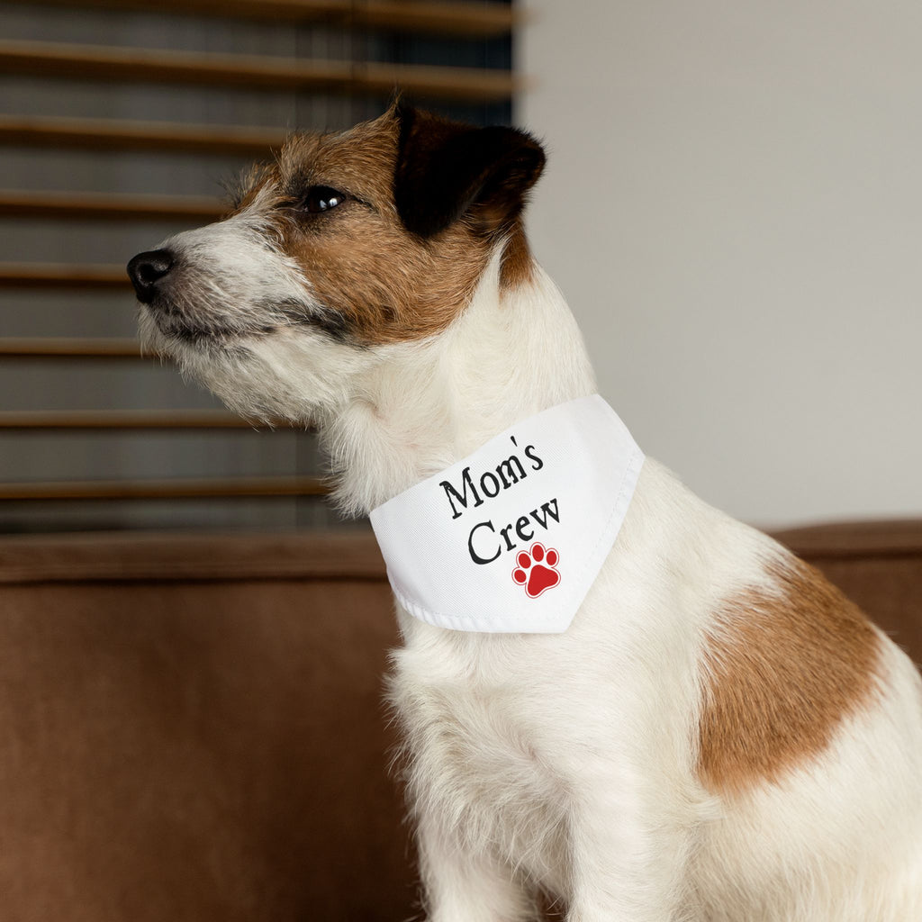 Mom's Crew Pet Bandana Collar — White Dog Bandana with Red Paw