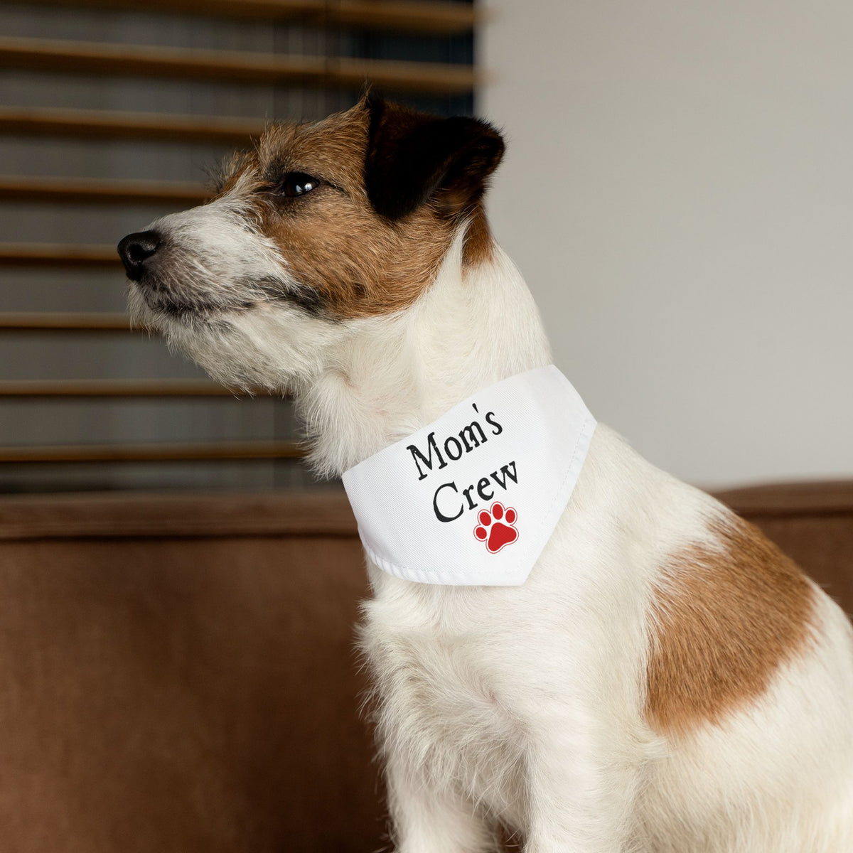Mom's Crew Pet Bandana Collar — White Dog Bandana with Red Paw