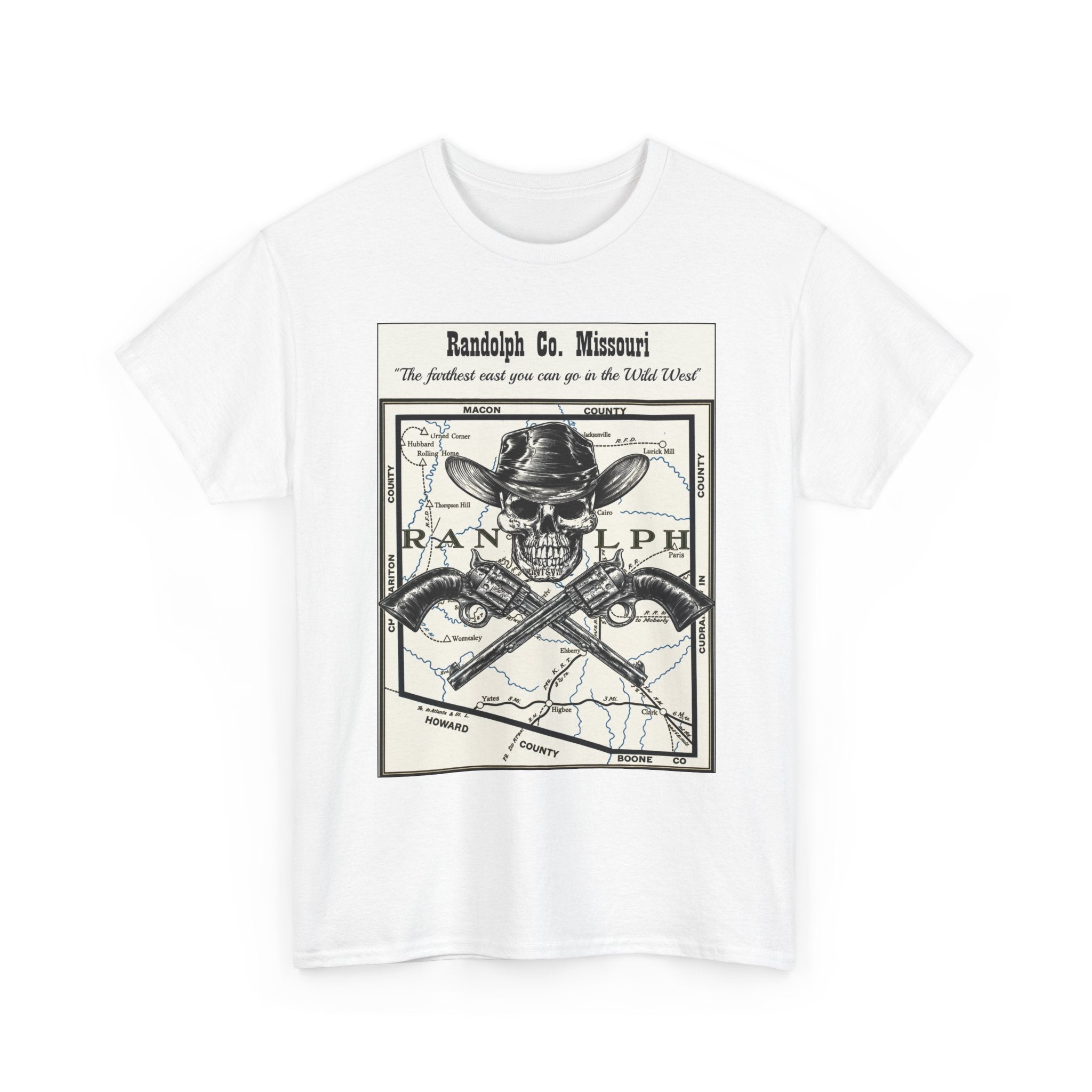 Randolph County Missouri Vintage Map Skull T-Shirt