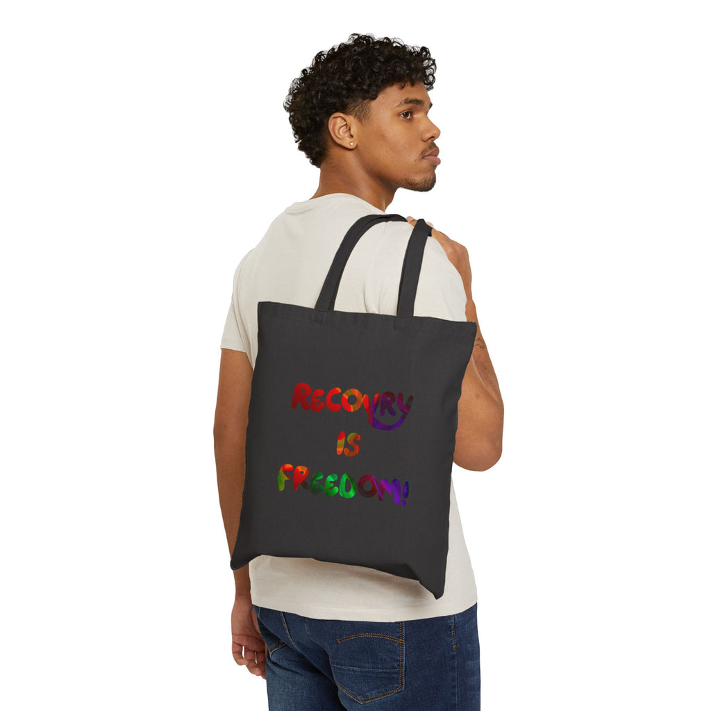 Recovery Is Freedom Tote Bag — Cotton Canvas Inspirational Shopping Tote
