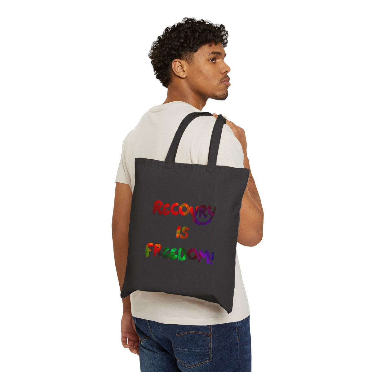 Recovery Is Freedom Tote Bag — Cotton Canvas Inspirational Shopping Tote