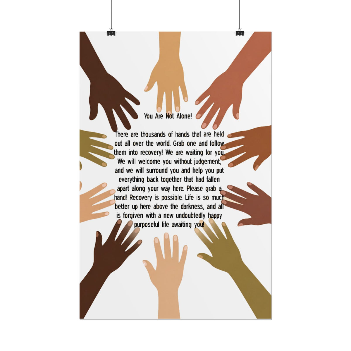 Recovery Support Poster — "You Are Not Alone" Rolled Inspirational Wall Art
