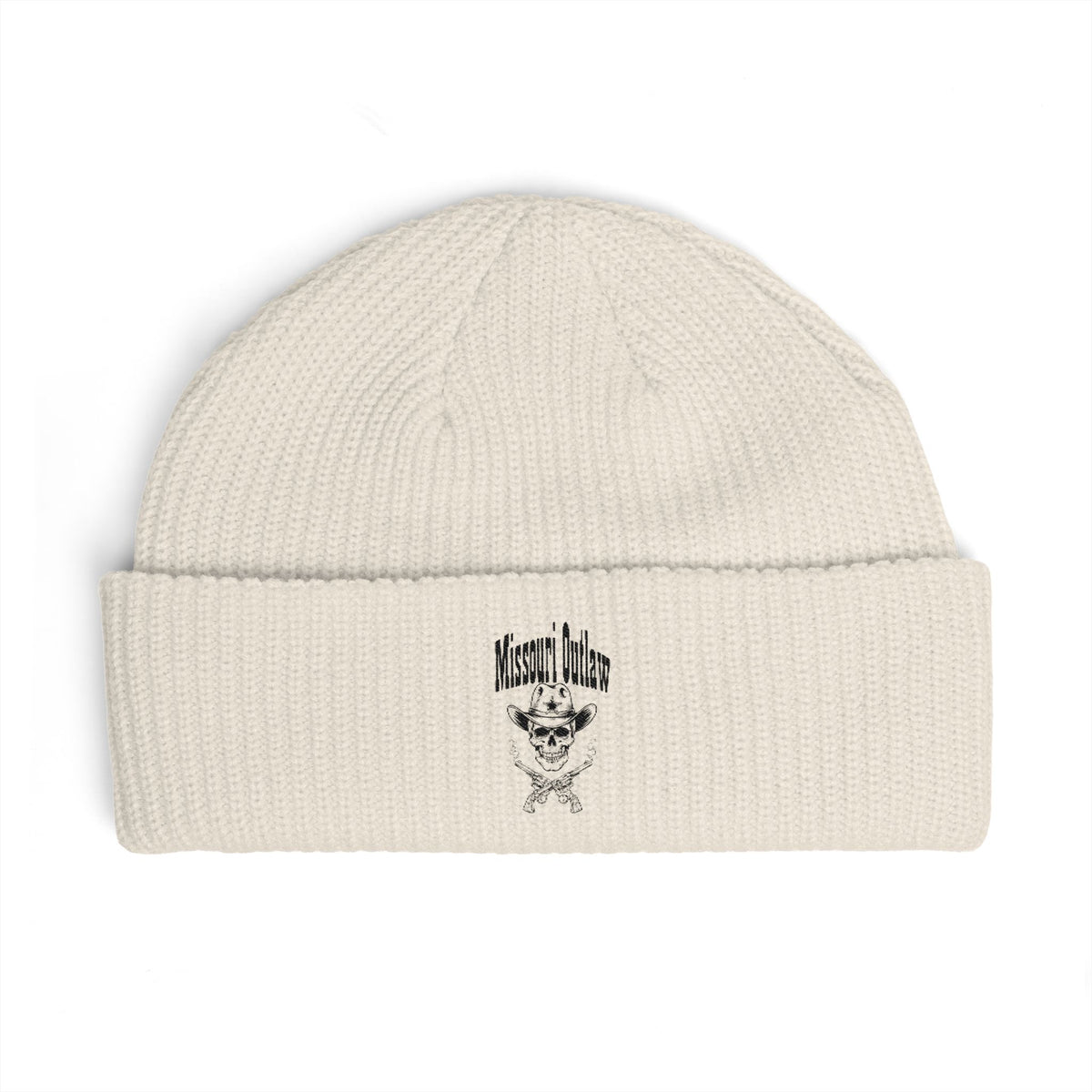 Cuff Beanie — Vintage Skull & Crossbones Embroidered Knit Hat