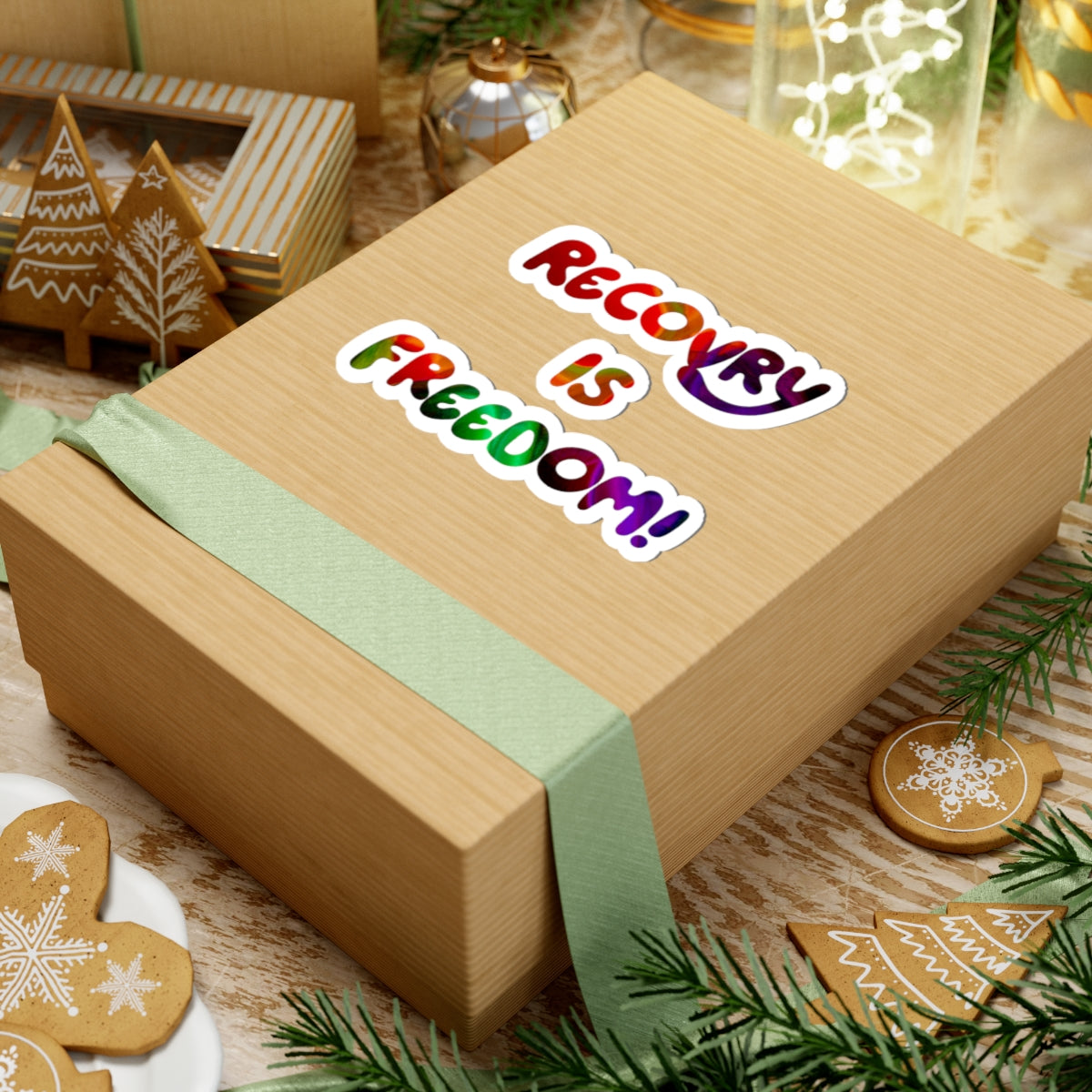 Recovery Is Freedom! Rainbow Vinyl Sticker — Inspirational Recovery Sticker